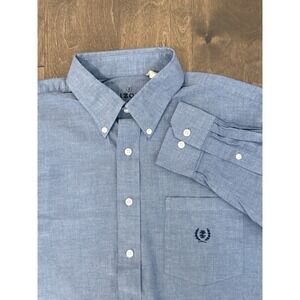 IZOD Saltwater Men's Size M Long Sleeve Blue Oxford Button Down Shirt Crest Logo